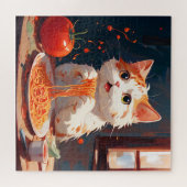 Kattenetende spaghetti legpuzzel (Horizontaal)