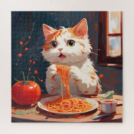 Kattenetende spaghetti legpuzzel