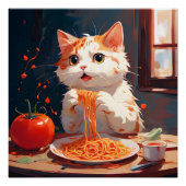 Kattenetende spaghetti perfect poster (Voorkant)