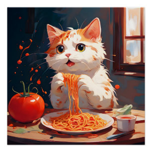 Kattenetende spaghetti perfect poster