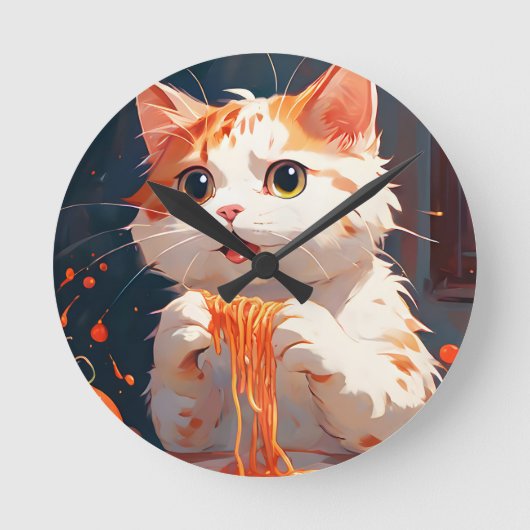 Kattenetende spaghetti ronde klok (Voorkant)
