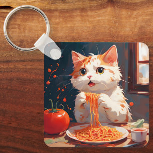 Kattenetende spaghetti sleutelhanger