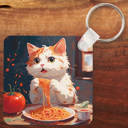 Kattenetende spaghetti sleutelhanger (Achterkant)