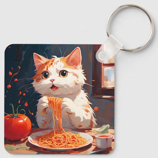 Kattenetende spaghetti sleutelhanger (Achterkant)