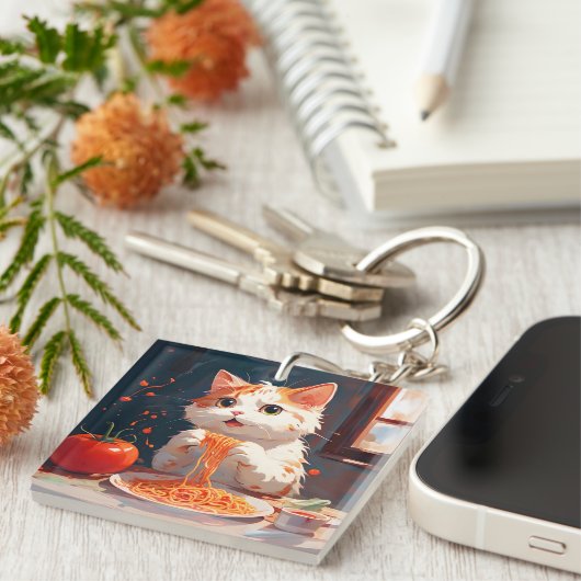 Kattenetende spaghetti sleutelhanger (Voorkant Rechts)