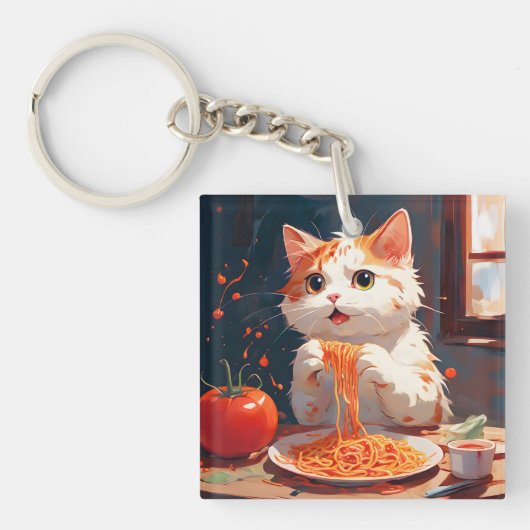 Kattenetende spaghetti sleutelhanger (voorkant)