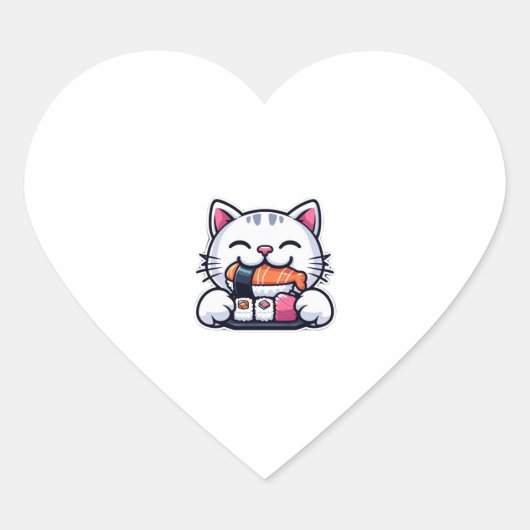 Kattenetende sushi hart sticker (Voorkant)