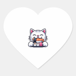 Kattenetende sushi hart sticker