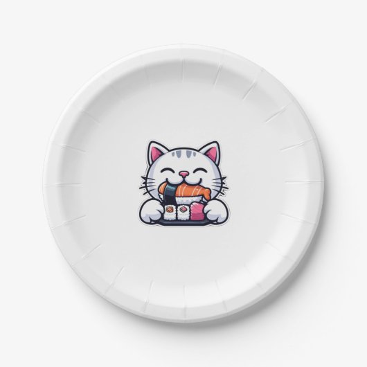 Kattenetende sushi papieren bordje (Voorkant)