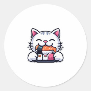 Kattenetende sushi ronde sticker