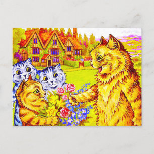 Kattenfamilie in de tuin briefkaart