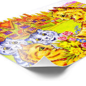 Kattenfamilie in de tuin foto afdruk (Hoek)