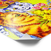 Kattenfamilie in de tuin foto afdruk (Hoek)