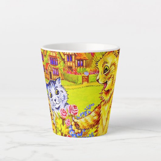 Kattenfamilie in de tuin latte mok (Voorkant)