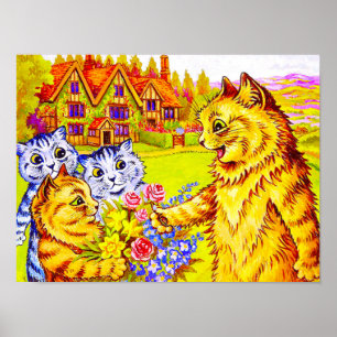 Kattenfamilie in de tuin poster