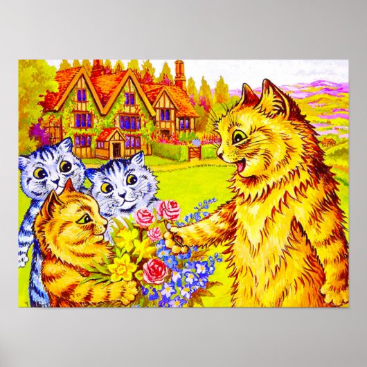 Kattenfamilie in de tuin poster (Voorkant)