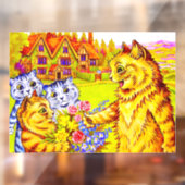 Kattenfamilie in de tuin raamsticker (Vel 2)