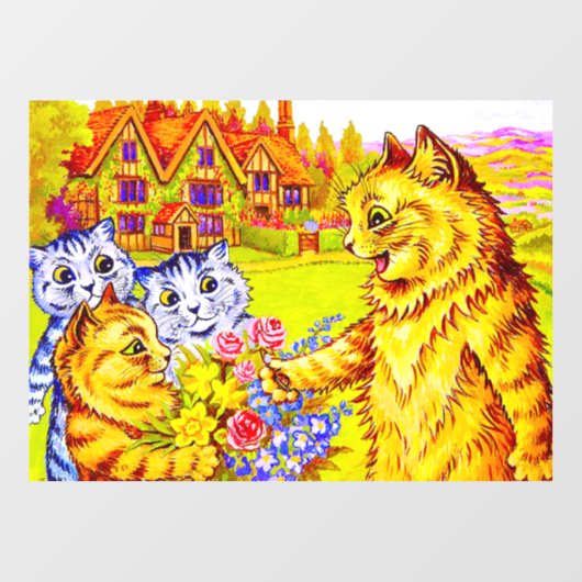 Kattenfamilie in de tuin raamsticker (Vel)