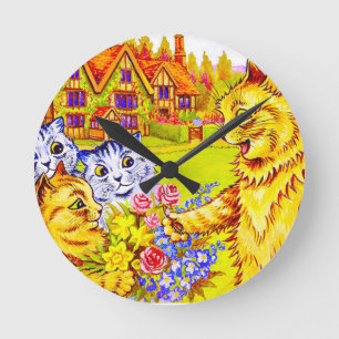 Kattenfamilie in de tuin ronde klok