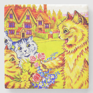 Kattenfamilie in de tuin stenen onderzetter