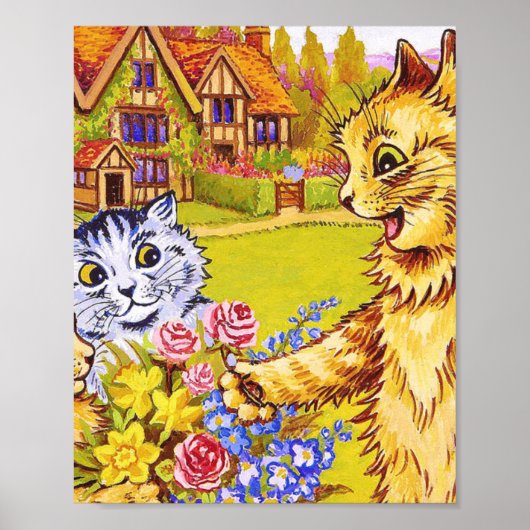 Kattenfamilie in de tuinbouw Louis Wain Poster (Voorkant)