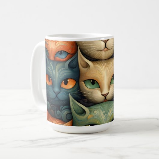 Kattenfamilie Kleurrijke grillige 3b Koffiemok (Voorkant links)