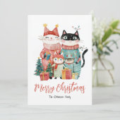 Kattenfamilie op de Kaart van de kerstvakantie (Staand voorkant)