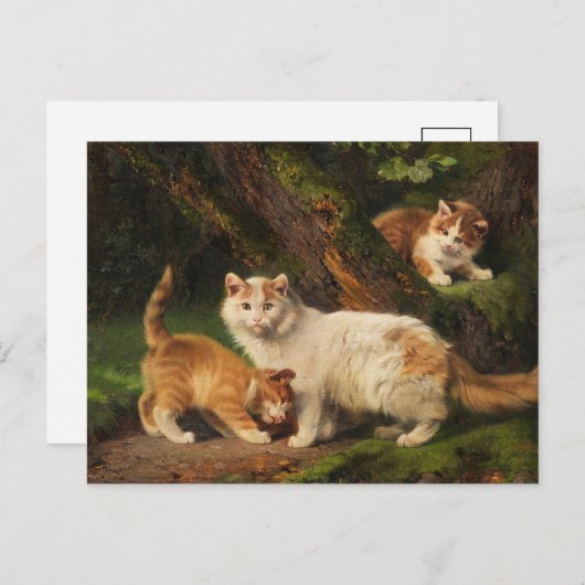 Kattenfamilie spelen | Julius Adam de Jongere Briefkaart (Voorkant / Achterkant)