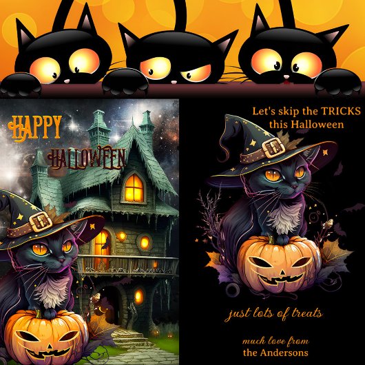Kattenfantasie Halloween-verjaardagskaart met pomp Feestdagenkaart