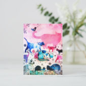 Kattenfeesthuis Glitter Kunst Roze Waterverf Feestdagenkaart (Staand voorkant)