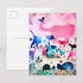 Kattenfeesthuis Glitter Kunst Roze Waterverf Feestdagenkaart (Voorkant / Achterkant)