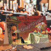 kattenFireplace Turkije Thanksgiving binnenste Feestdagen Kaart