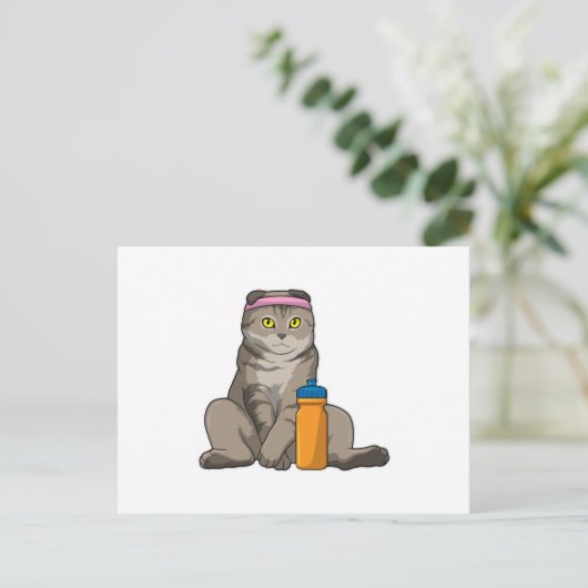 Kattenfitness drinkbeker briefkaart (Staand voorkant)