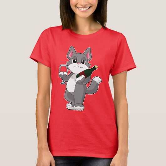 Kattenfles Rode wijn T-shirt (Voorkant)