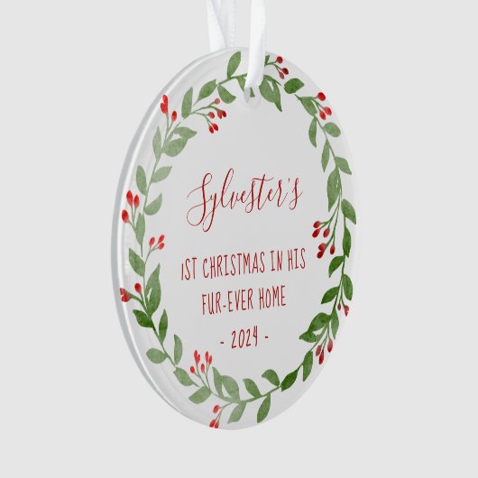 Kattenfoto 1e Kerst Waterverf Krans 2024 Ornament (voorkant)