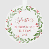 Kattenfoto 1e Kerst Waterverf Krans 2024 Ornament (voorkant)