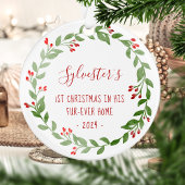 Kattenfoto 1e Kerst Waterverf Krans 2024 Ornament