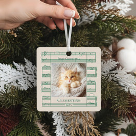 Kattenfoto Eerste Kerstmismiauw Meow Bladmuziek Metalen Ornament