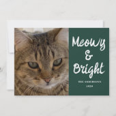 Kattenfoto Groene Meowy en Heldere Kerstmis Feestdagenkaart (Voorkant)