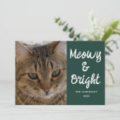 Kattenfoto Groene Meowy en Heldere Kerstmis Feestdagenkaart (Staand voorkant)