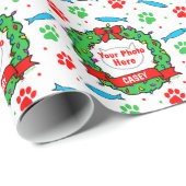 Kattenfoto Kerst krans patroon Cadeaupapier (Rol Hoek)