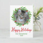 Kattenfoto Kerstkrans Feestdagenkaart (Staand voorkant)