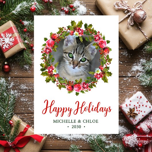 Kattenfoto Kerstkrans Feestdagenkaart
