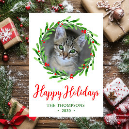 Kattenfoto Kerstkrans Feestdagenkaart