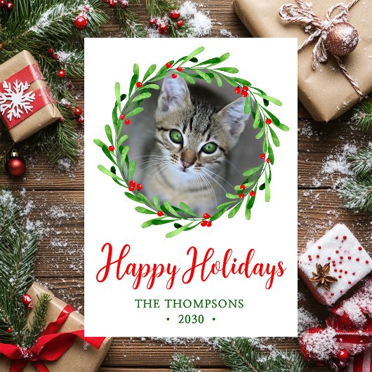 Kattenfoto Kerstkrans Feestdagenkaart