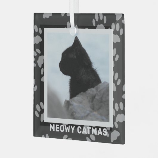 Kattenfoto Meowy Catmas Pet Glass Ornament (Voorkant links)