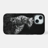 Kattenfoto zwart-wit iPhone 15 case (Achterkant horizontaal)