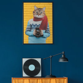 Kattenfotograaf in  trui Quirky Poster