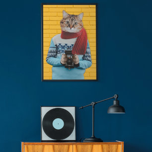 Kattenfotograaf in  trui Quirky Poster
