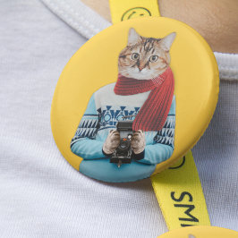 Kattenfotograaf in  trui Quirky Ronde Button 5,7 Cm